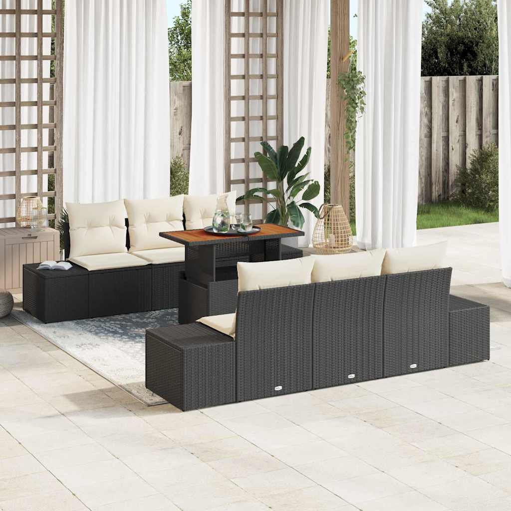 Garten Essgruppe mit Kissen mit Kissen 7 pcs Schwarz und Creme
