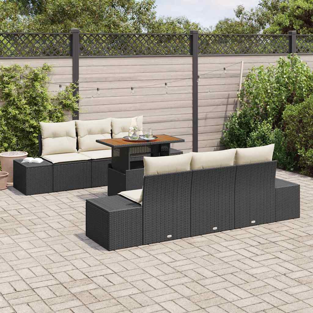 Garten Essgruppe mit Kissen mit Kissen 7 pcs Schwarz und Creme