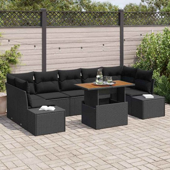 Garten Essgruppe mit Kissen mit Kissen 8 pcs Schwarz und Creme