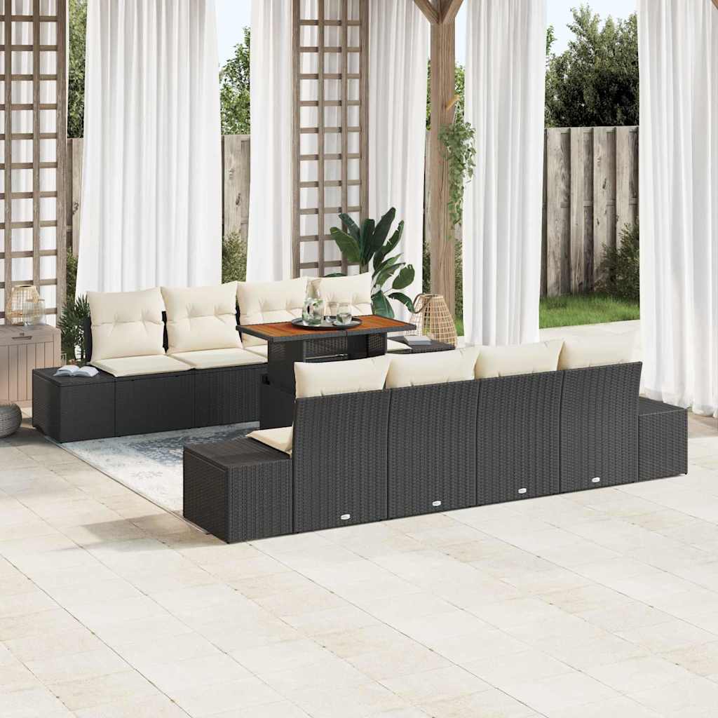 Garten Essgruppe mit Kissen mit Kissen 9 pcs Schwarz und Creme