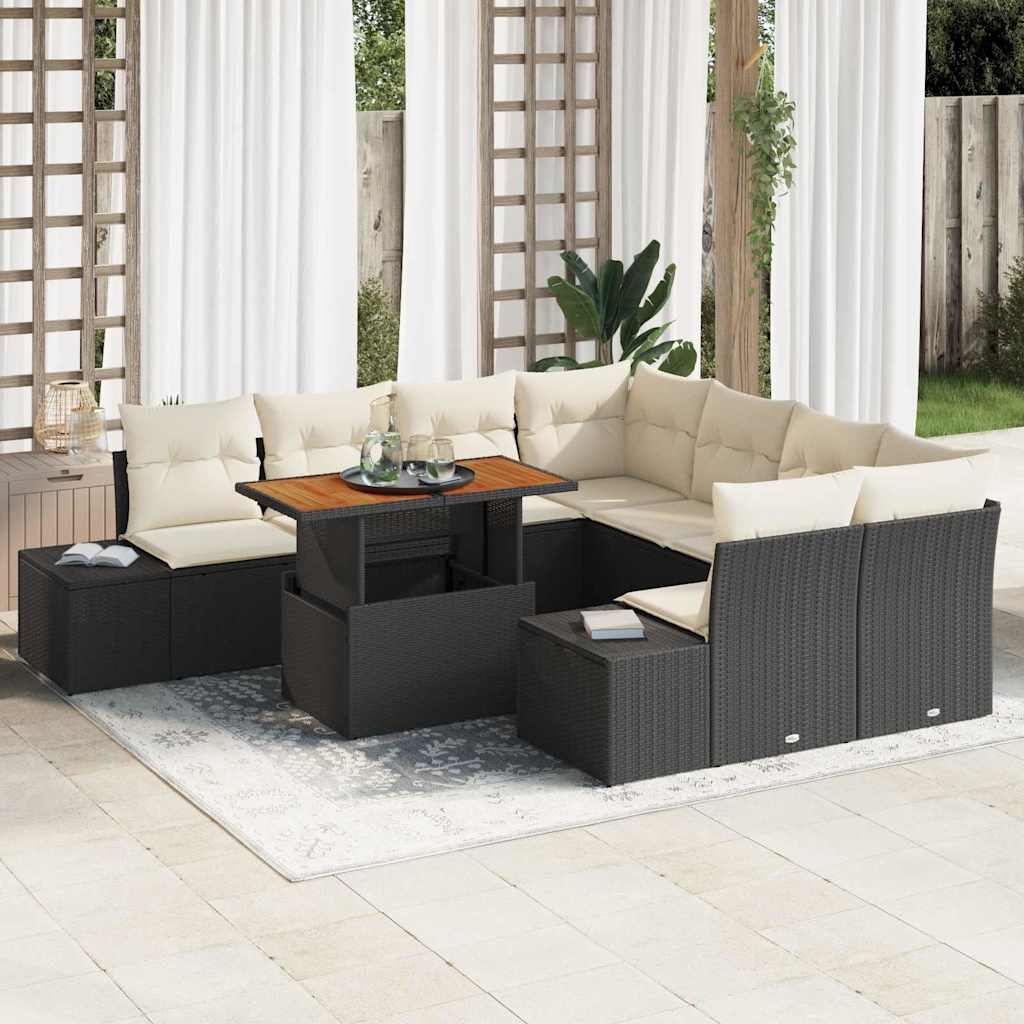 Garten Essgruppe mit Kissen mit Kissen 9 pcs Schwarz und Creme