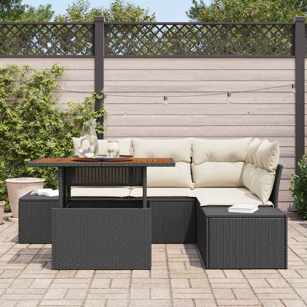 Garten-Sofa-Set mit Kissen mit Kissen 5 pcs Schwarz und Creme