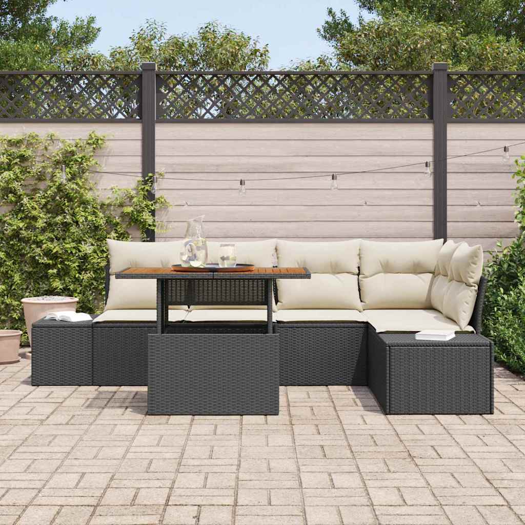 Garten Essgruppe mit Kissen mit Kissen 6 pcs Schwarz und Creme
