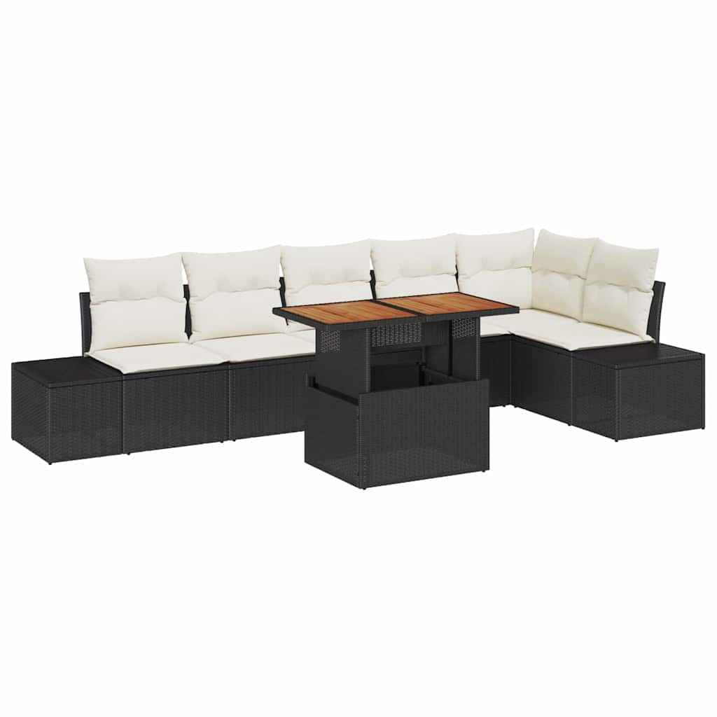 Garten Essgruppe mit Kissen mit Kissen 7 pcs Schwarz und Creme