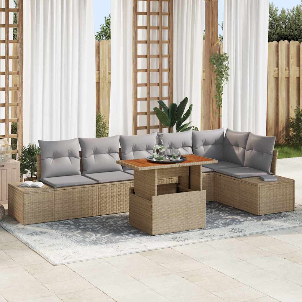 Garten Essgruppe mit Kissen mit Kissen 7 pcs Schwarz und Creme