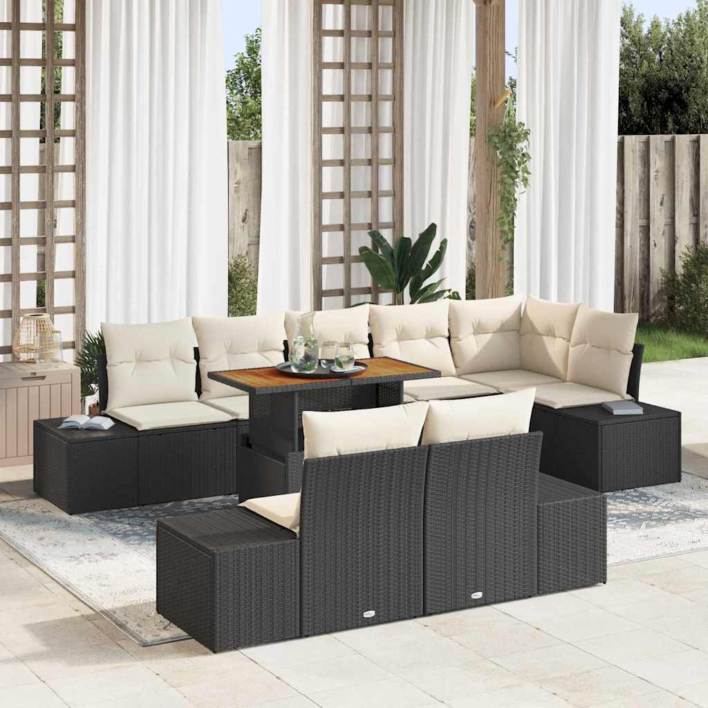 Garten Essgruppe mit Kissen mit Kissen 9 pcs Schwarz und Creme
