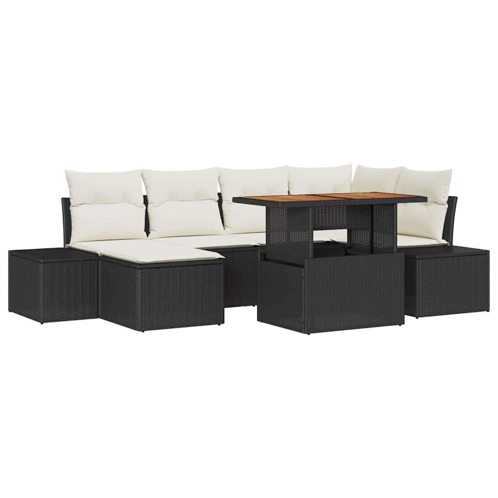 Garten Essgruppe mit Kissen 7 pcs Schwarz und Creme