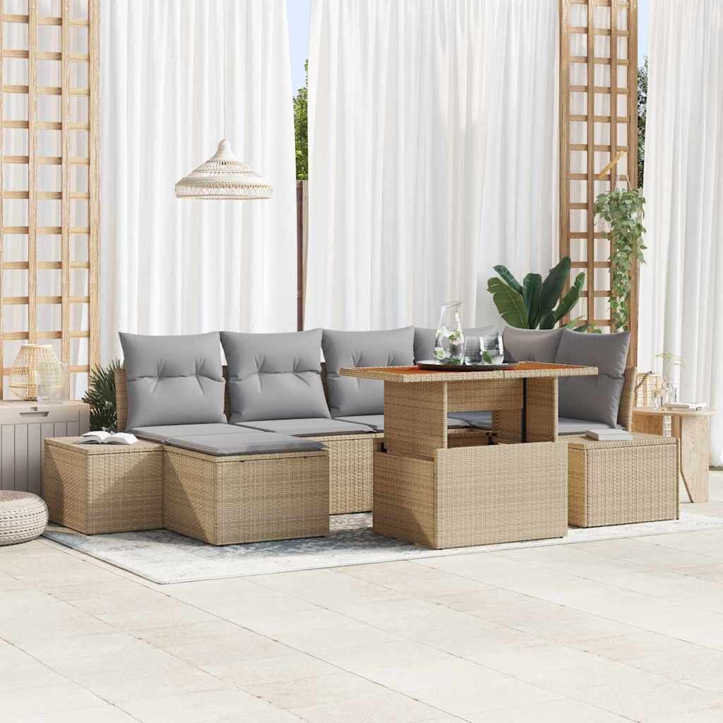 Garten Essgruppe mit Kissen 7 pcs Schwarz und Creme