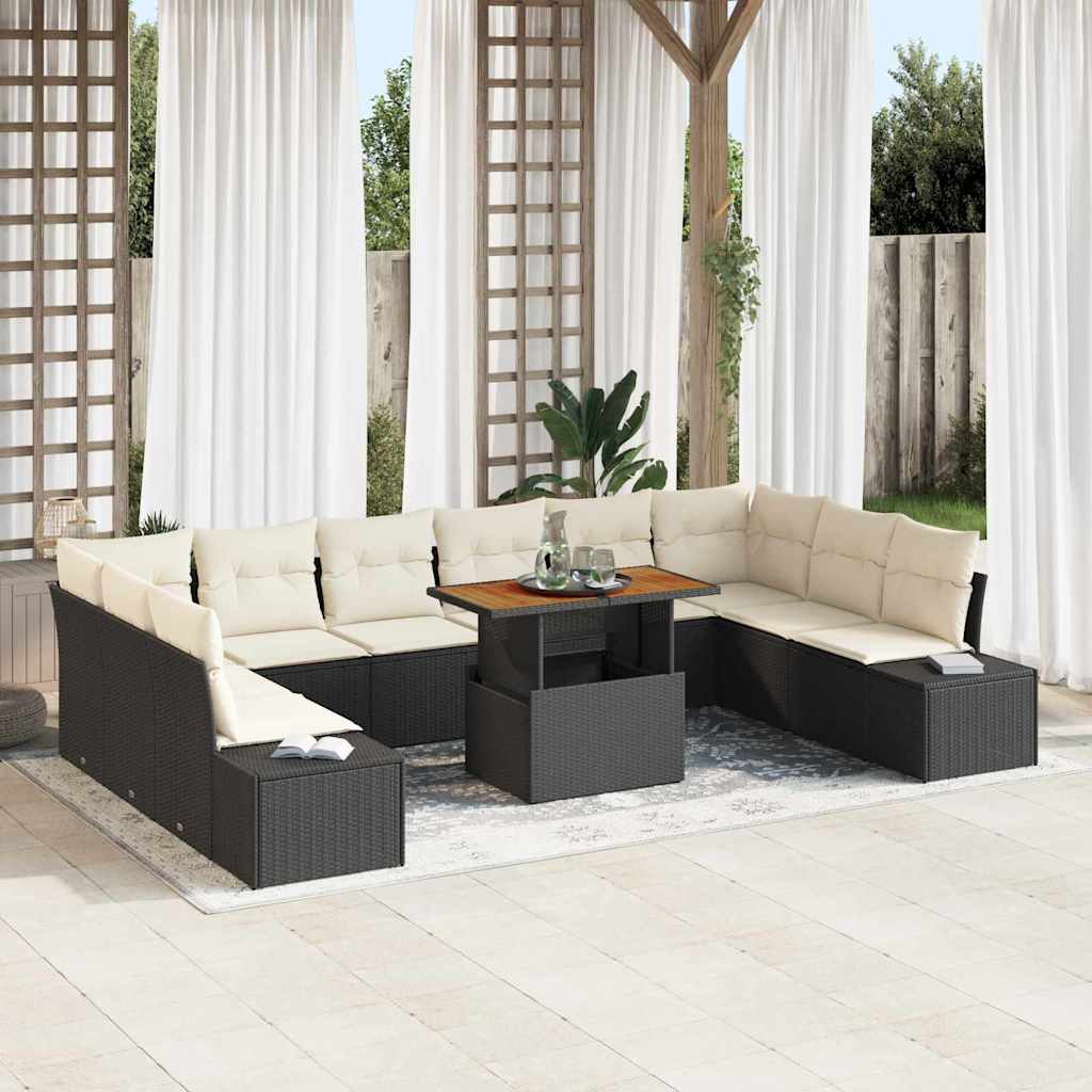 Garten-Sofa-Set mit Kissen mit Kissen 11 pcs Schwarz und Creme