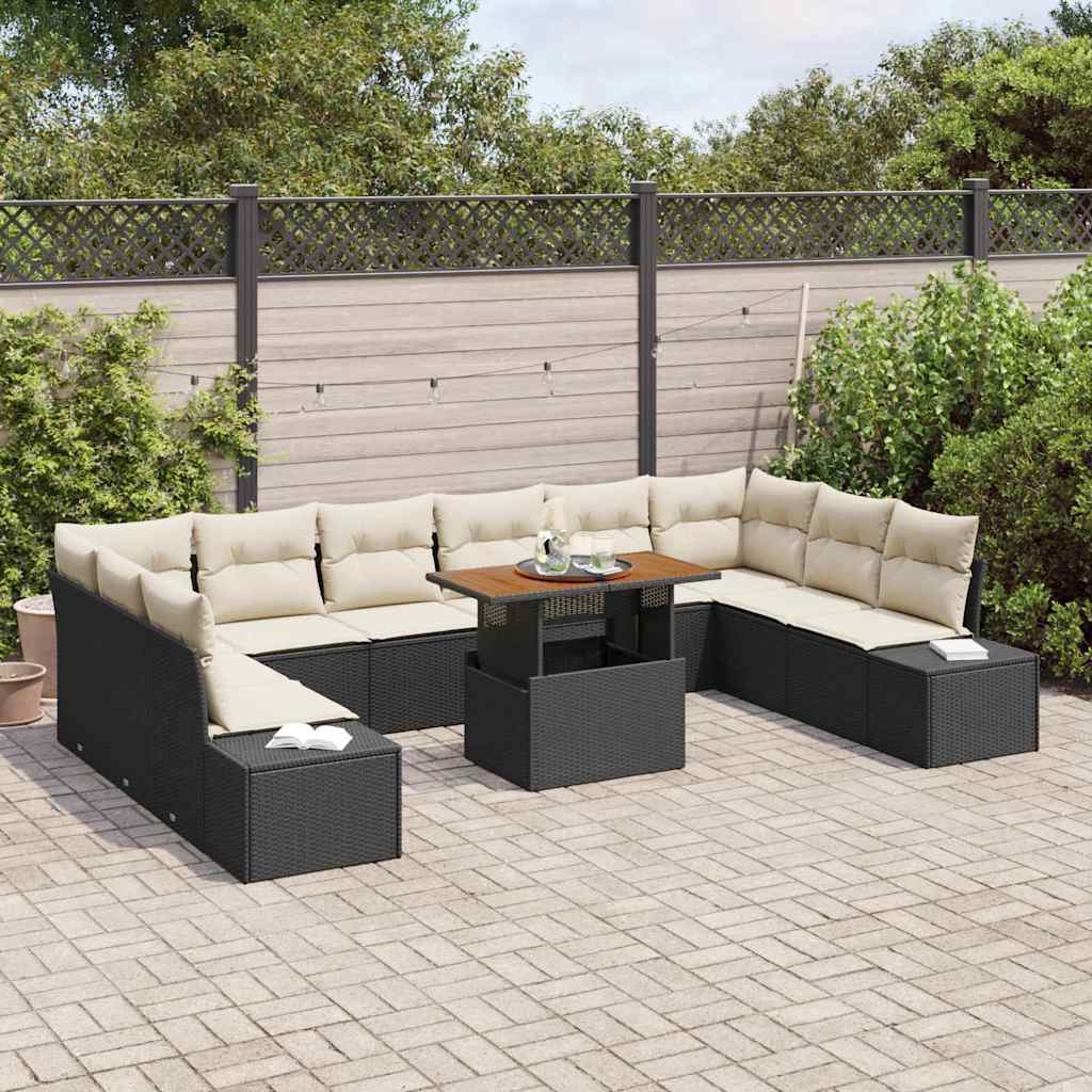 Garten-Sofa-Set mit Kissen mit Kissen 11 pcs Schwarz und Creme