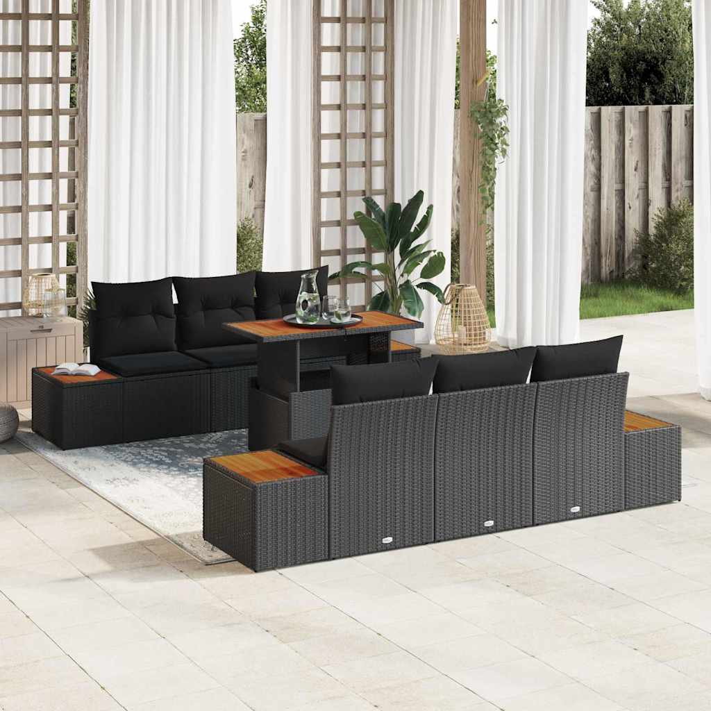 Garten Essgruppe mit Kissen mit Kissen 7 pcs Schwarz und Beige