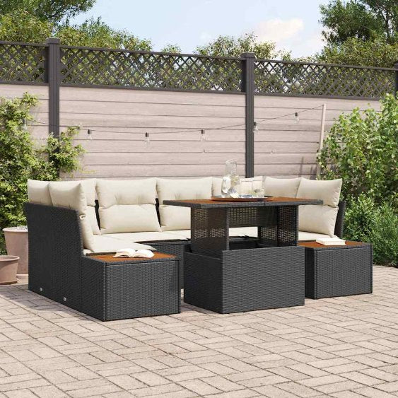 Garten Essgruppe mit Kissen mit Kissen 9 pcs Schwarz und Beige