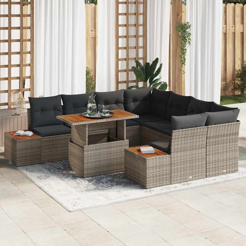Garten Essgruppe mit Kissen mit Kissen 9 pcs Schwarz und Beige