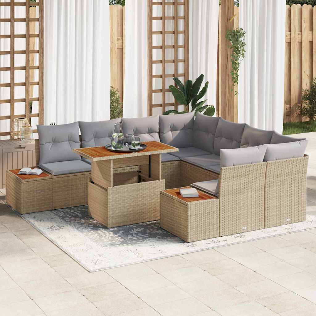 Garten Essgruppe mit Kissen mit Kissen 9 pcs Schwarz und Beige