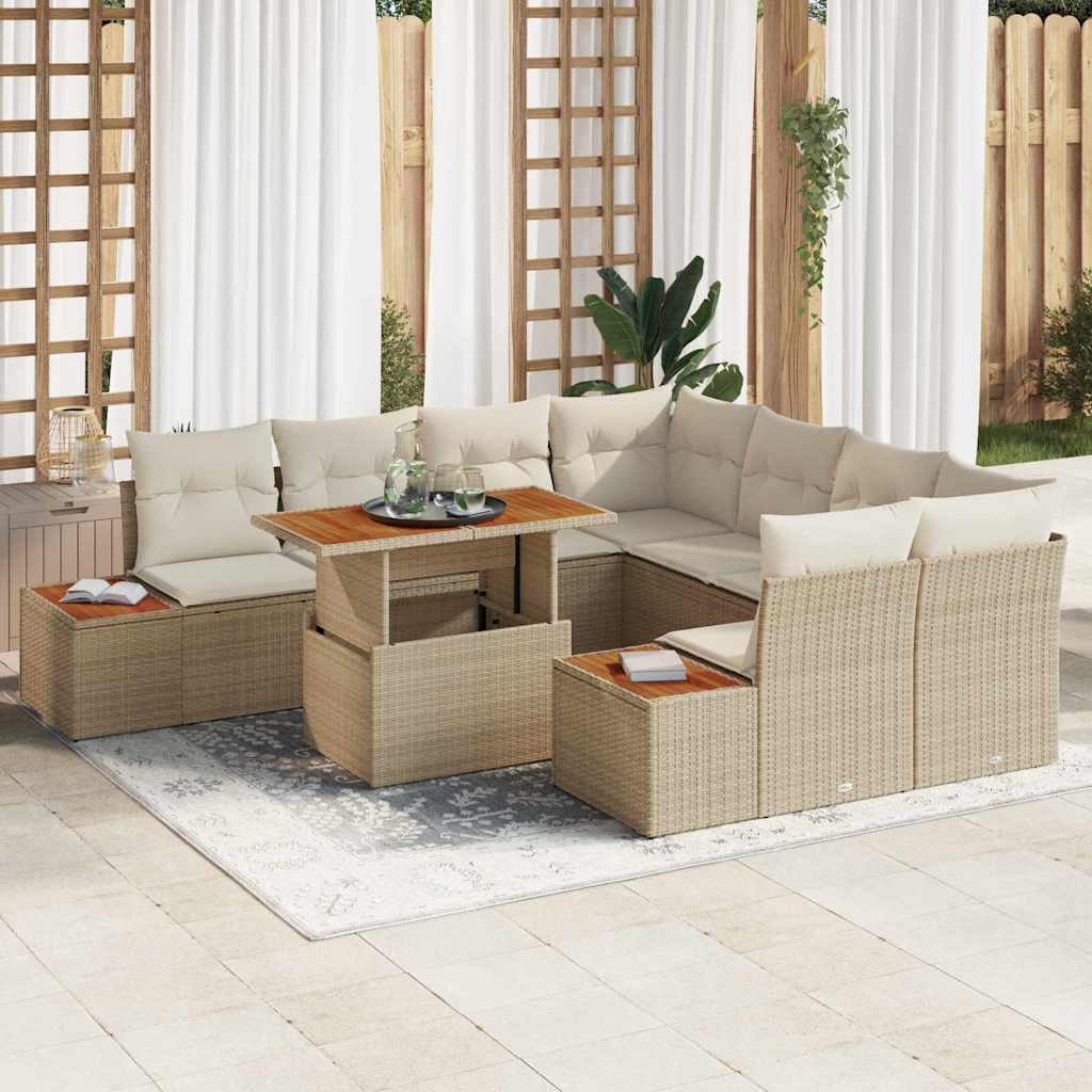 Garten Essgruppe mit Kissen mit Kissen 9 pcs Schwarz und Beige