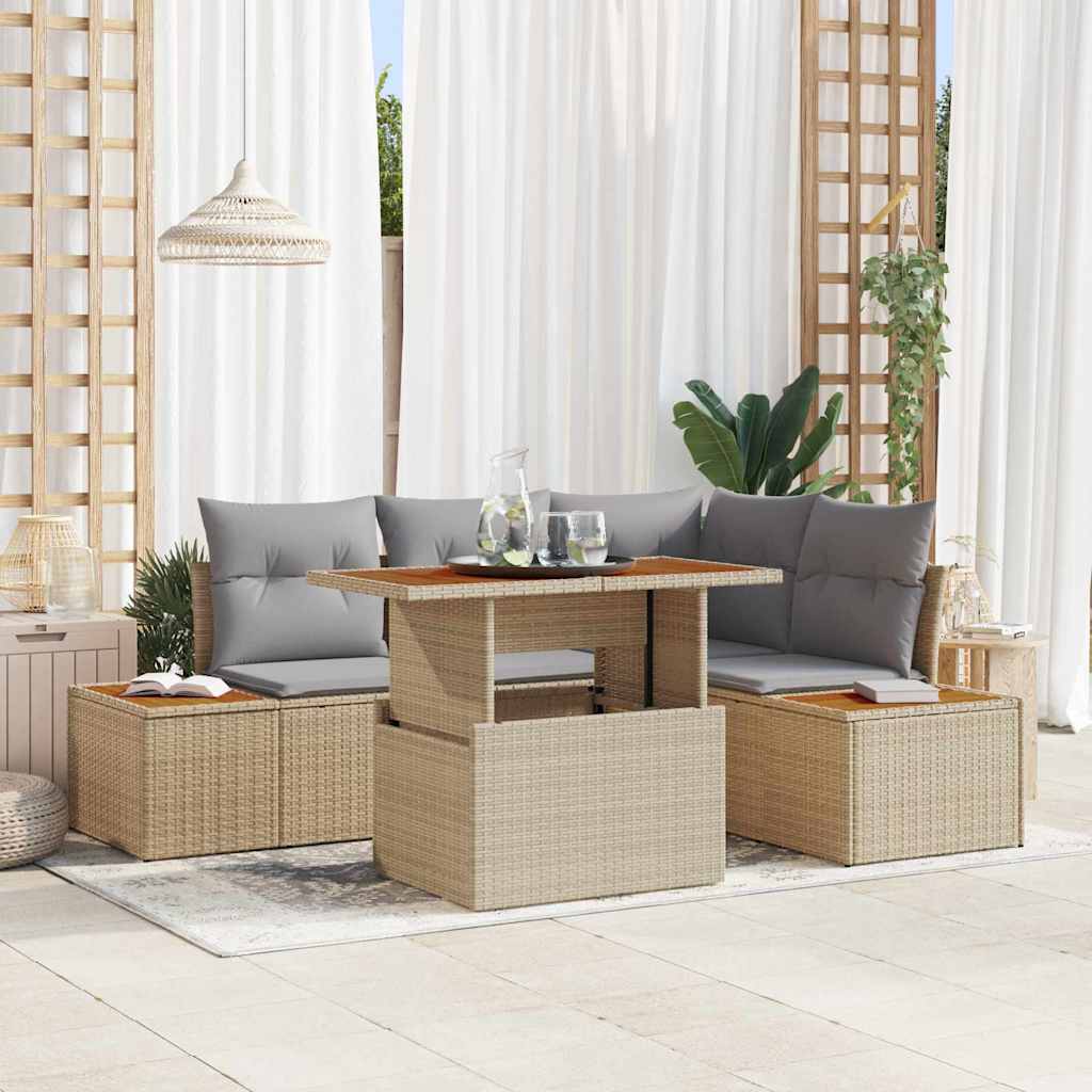 Garten Essgruppe mit Kissen mit Kissen 5 pcs Schwarz und Beige