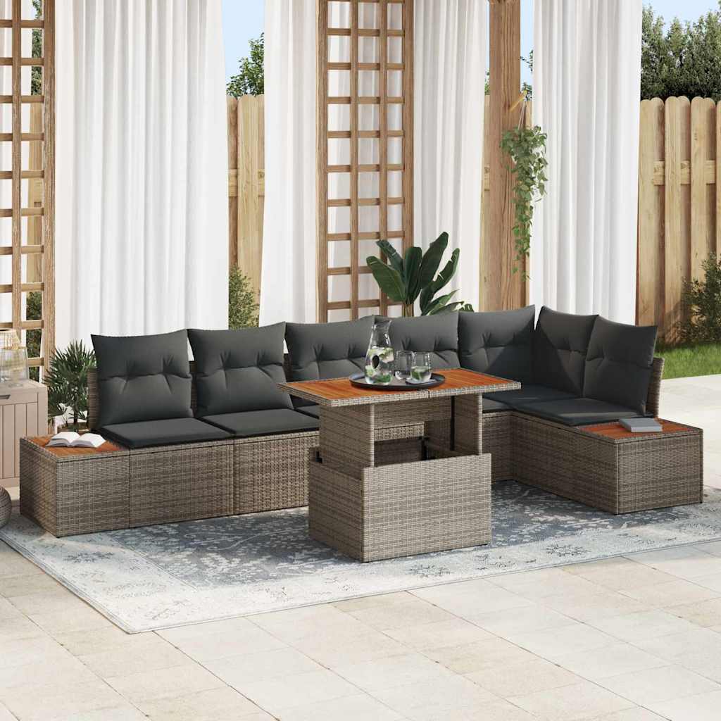 Garten Essgruppe mit Kissen mit Kissen 7 pcs Schwarz und Beige