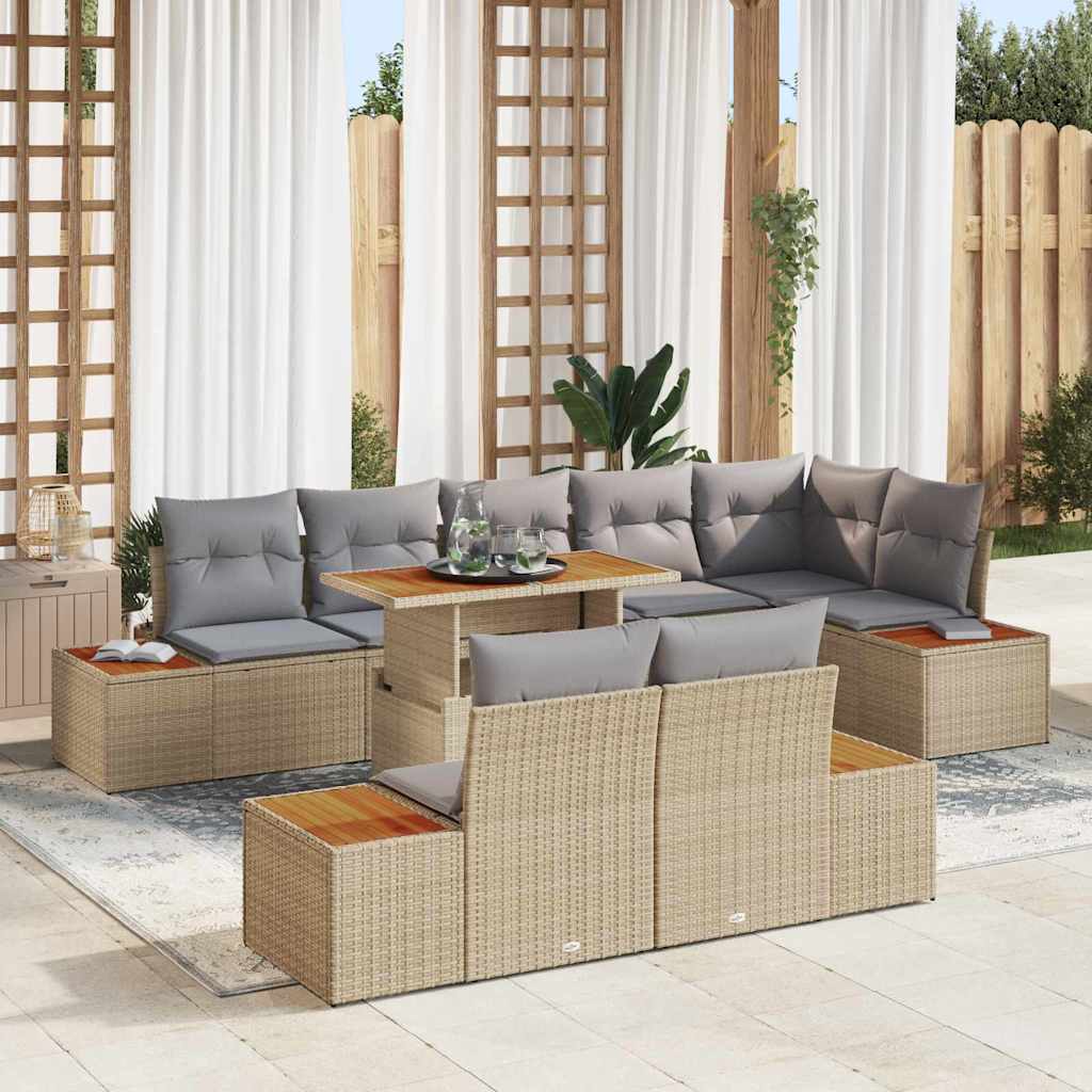 Garten Essgruppe mit Kissen mit Kissen 9 pcs Schwarz und Beige