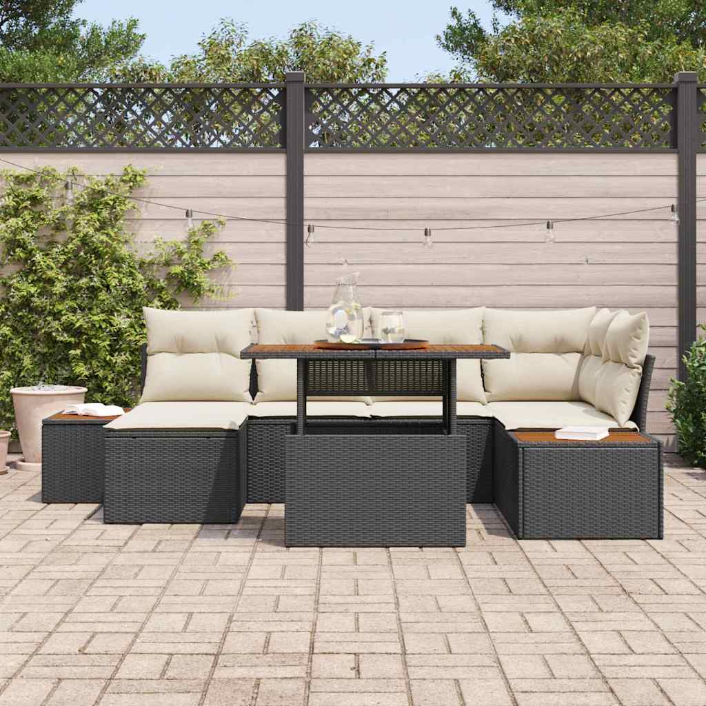 Garten Essgruppe mit Kissen 7 pcs Schwarz und Beige