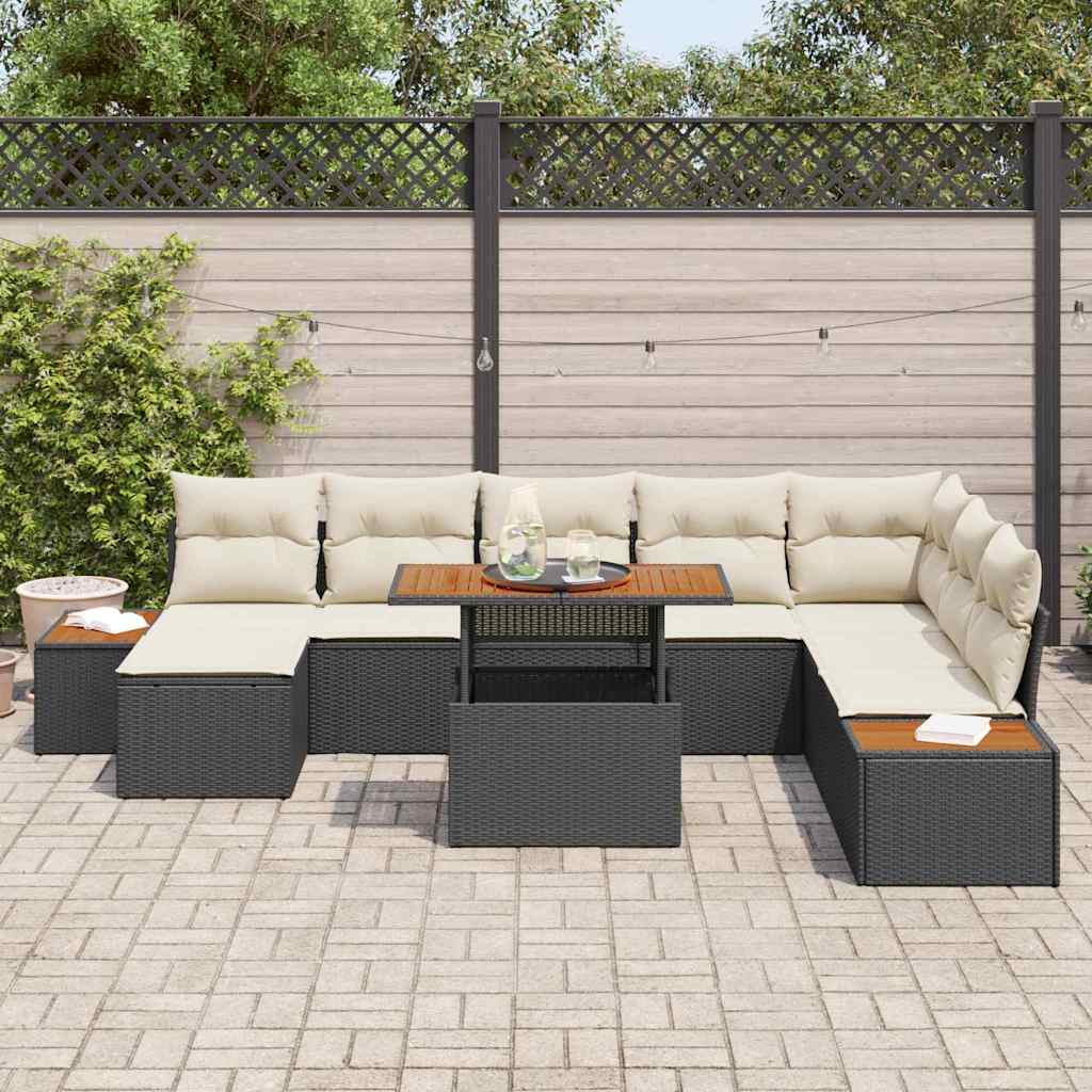 Garten Essgruppe mit Kissen 9 pcs Schwarz und Beige