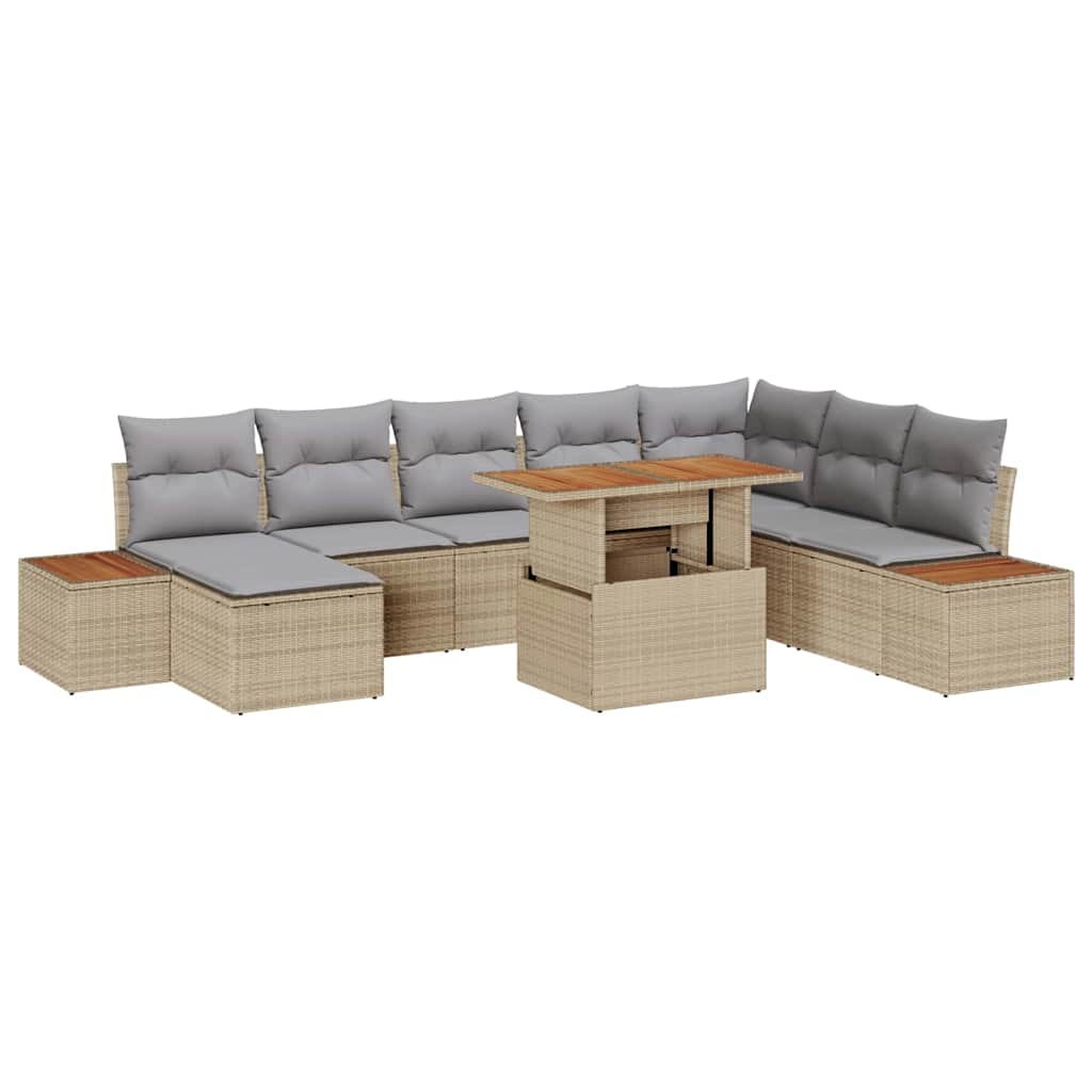 Garten Essgruppe mit Kissen 9 pcs Schwarz und Beige