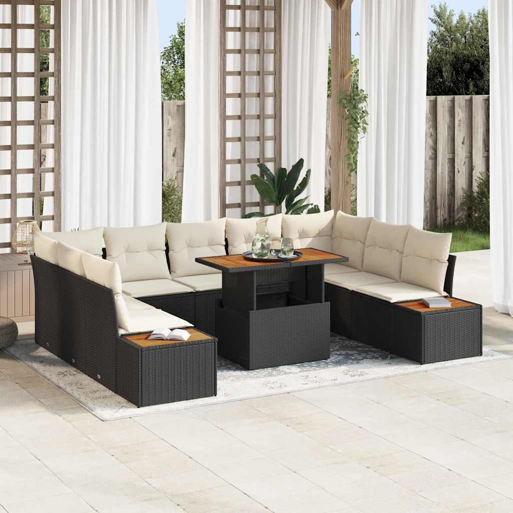 Garten Essgruppe mit Kissen mit Kissen 10 pcs Schwarz und Beige