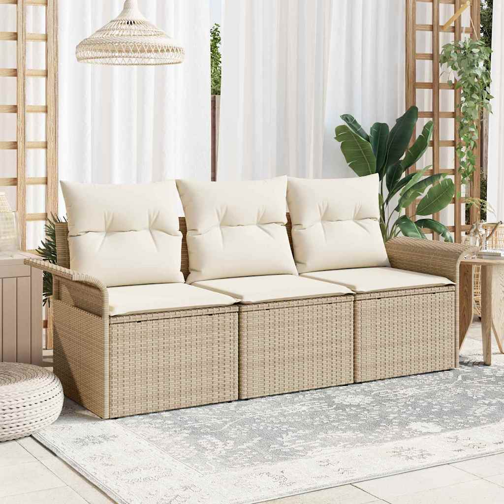 Garten-Sofa-Set mit Kissen 3 pcs Schwarz Poly Rattan