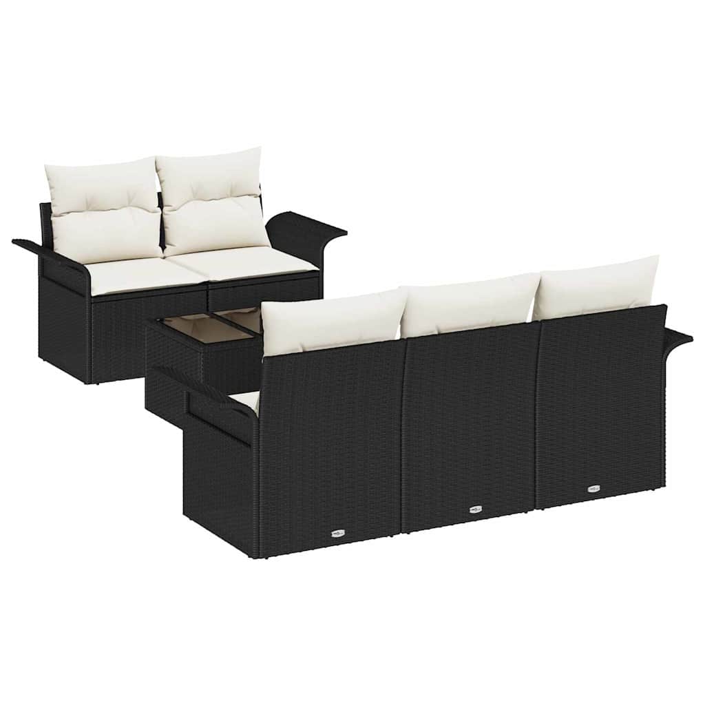 Garten-Sofa-Set mit Kissen mit Speicher 6 pcs Schwarz und Creme