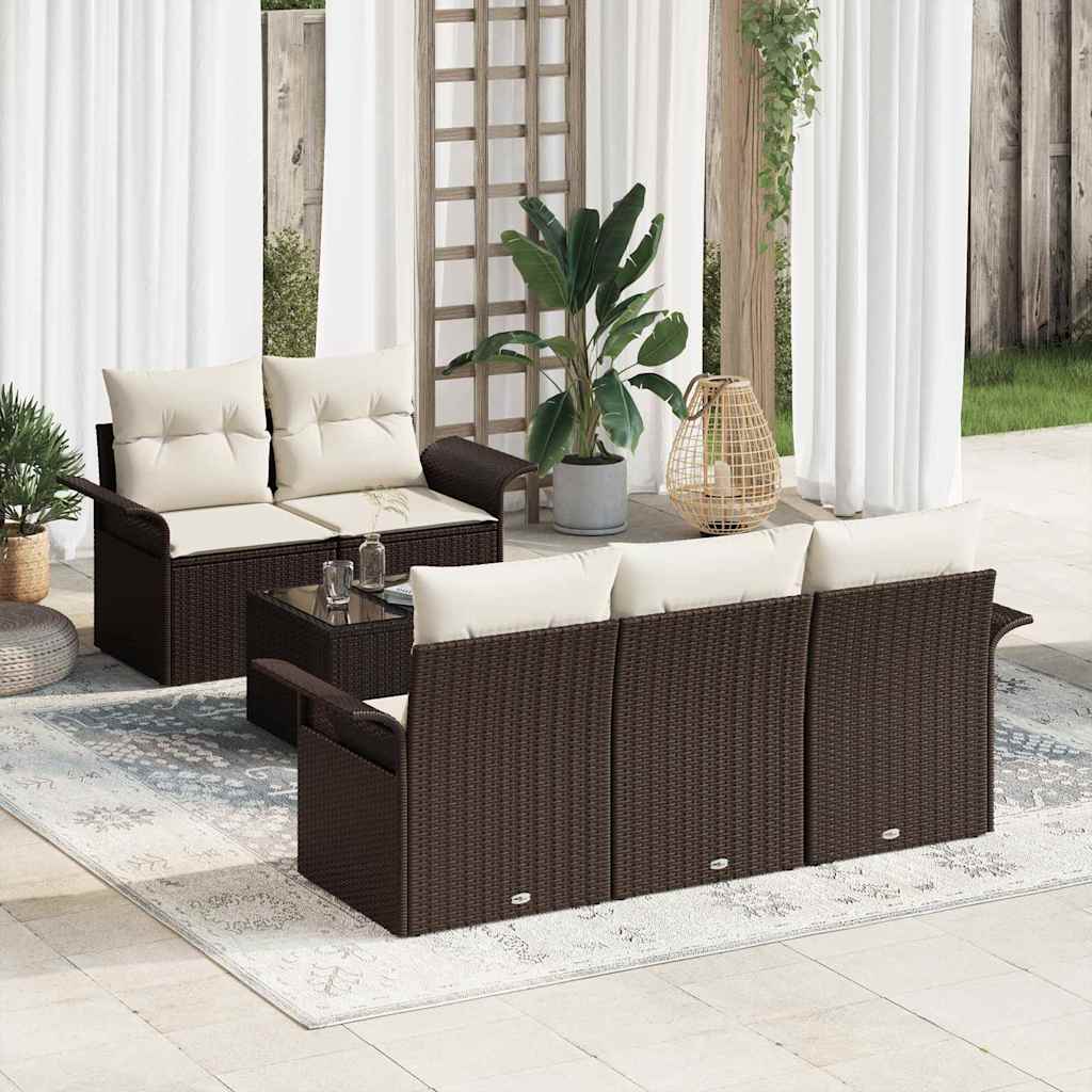 Garten-Sofa-Set mit Kissen mit Speicher 6 pcs Schwarz und Creme