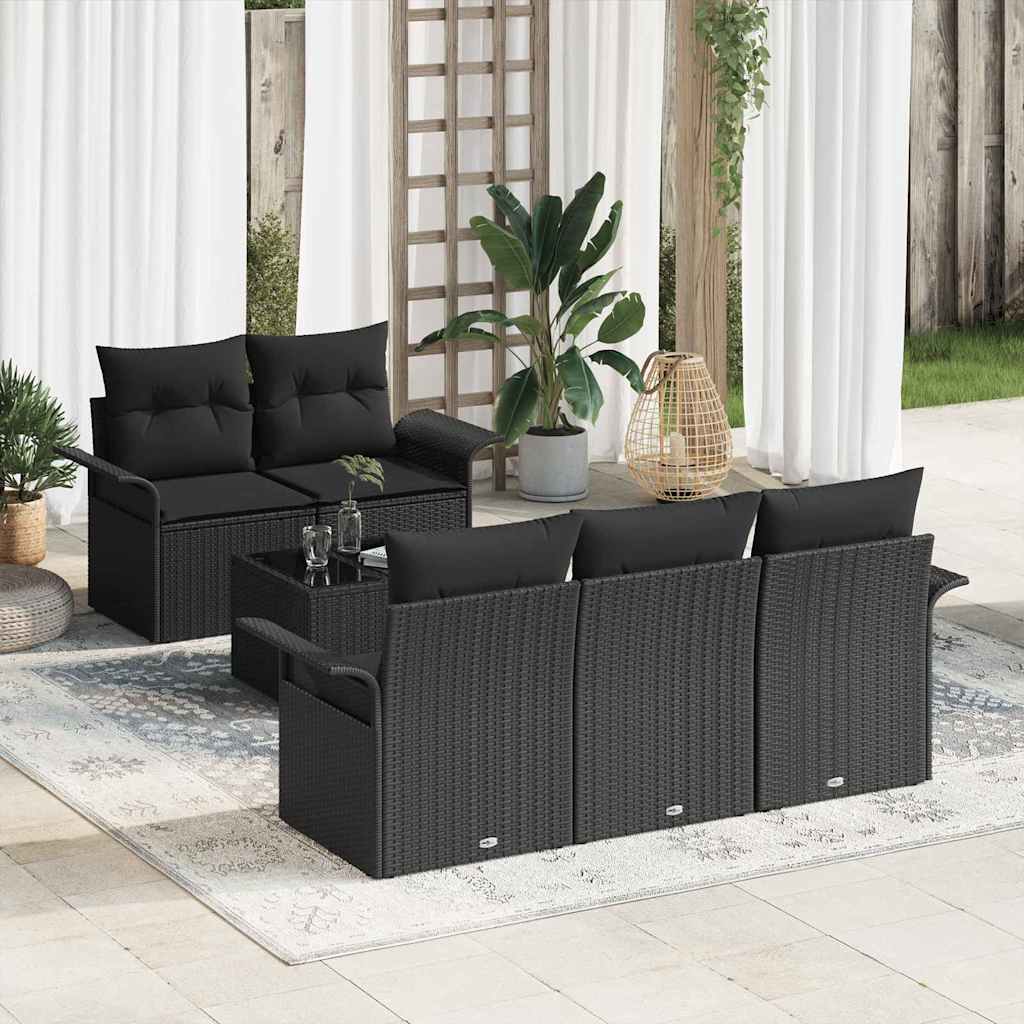 Garten-Sofa-Set mit Kissen mit Speicher 6 pcs Schwarz und Creme
