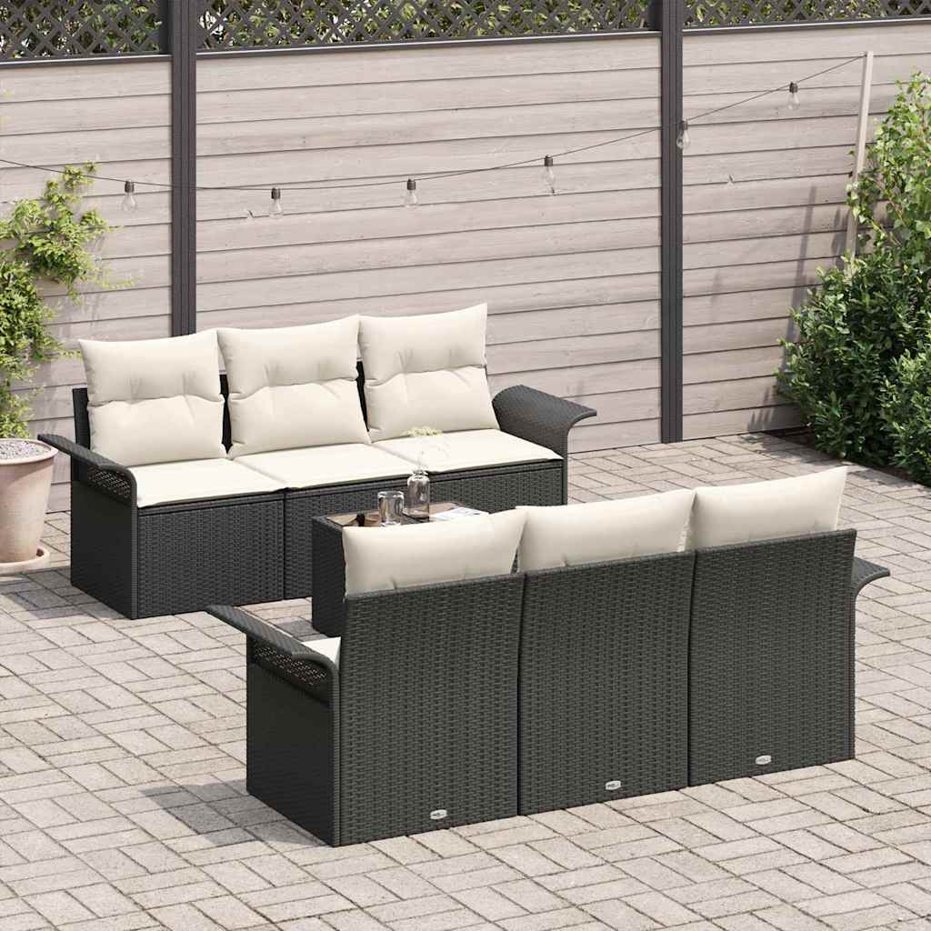 Gartensofa-set mit Kissen 7 pcs Schwarz und Creme Poly-Rattan