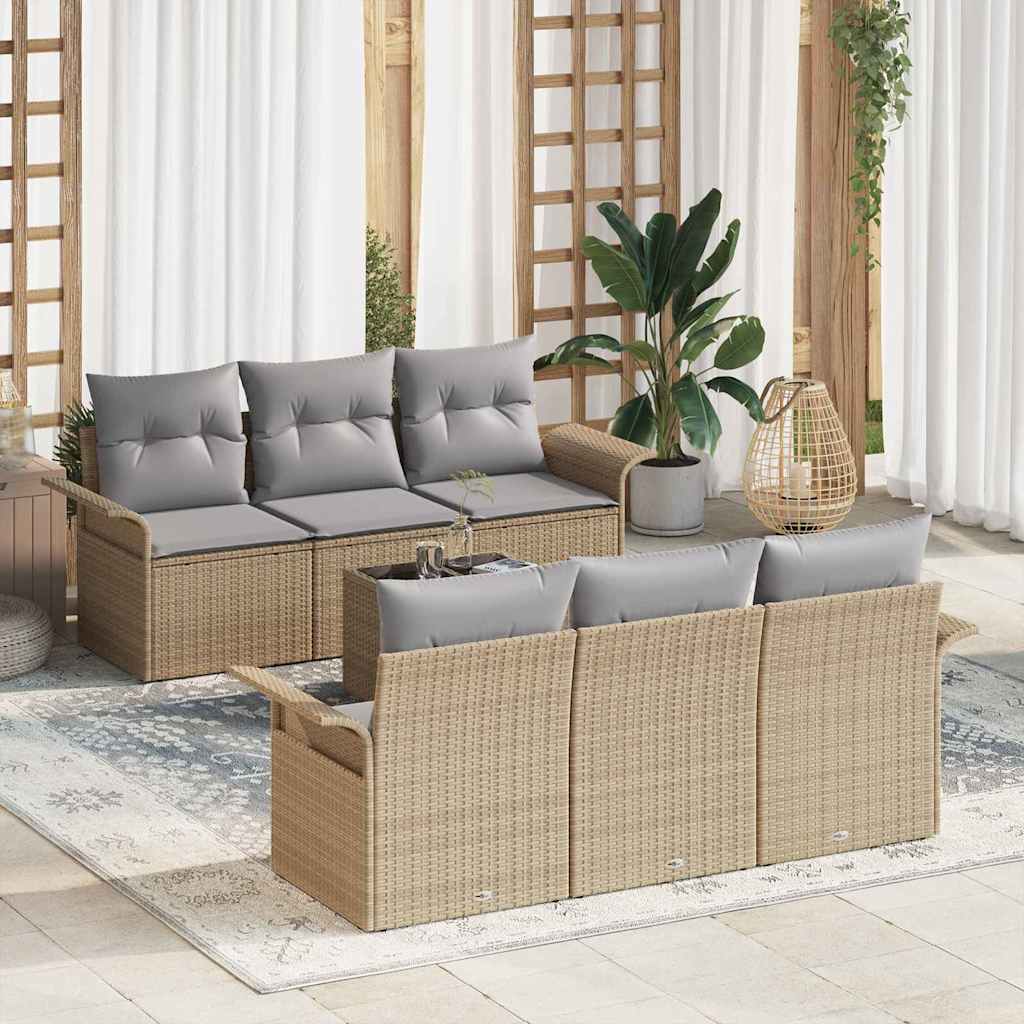 Gartensofa-set mit Kissen 7 pcs Schwarz und Creme Poly-Rattan