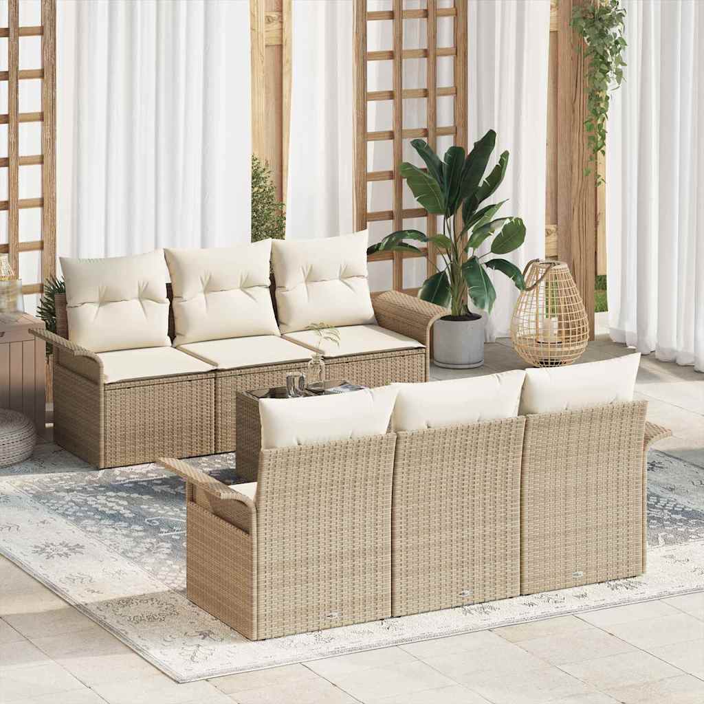 Gartensofa-set mit Kissen 7 pcs Schwarz und Creme Poly-Rattan