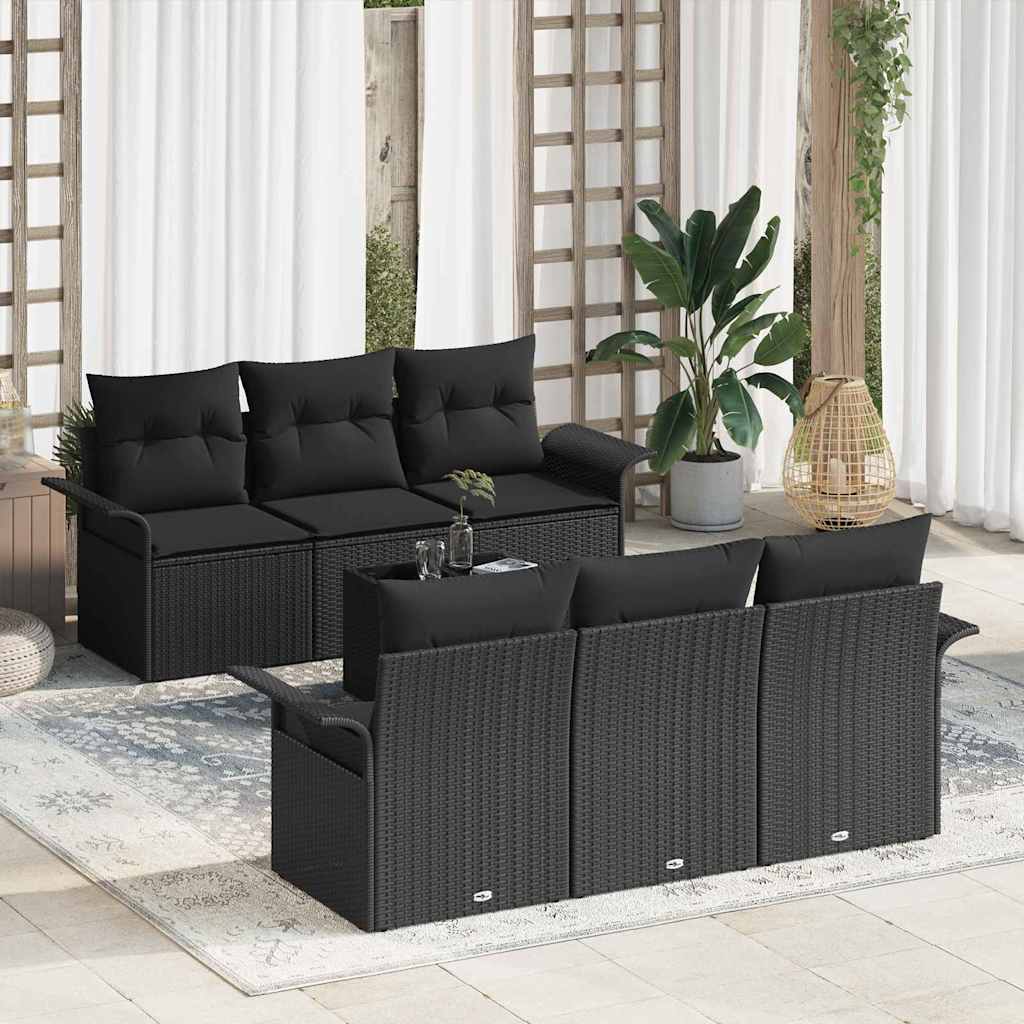 Gartensofa-set mit Kissen 7 pcs Schwarz und Creme Poly-Rattan