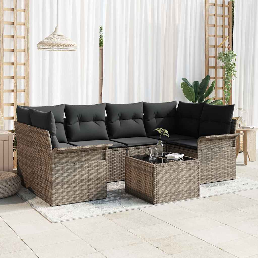 Garten-Sofa-Set mit Kissen mit Speicher 7 pcs Schwarz und Creme