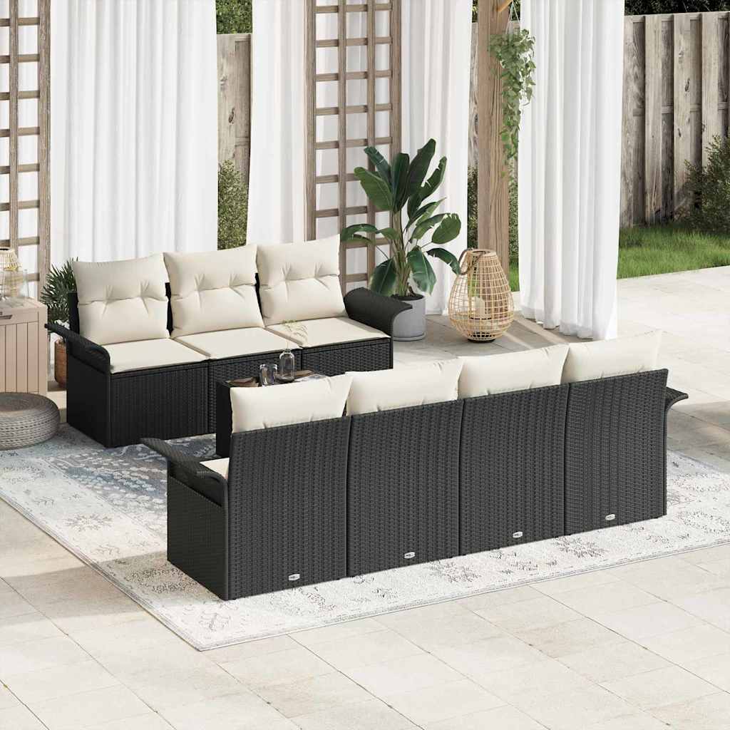 Gartensofa-set mit Kissen 8 pcs Schwarz und Creme Poly-Rattan