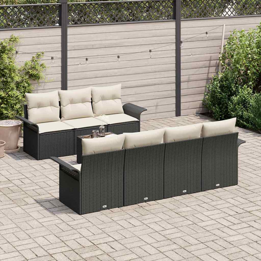 Gartensofa-set mit Kissen 8 pcs Schwarz und Creme Poly-Rattan