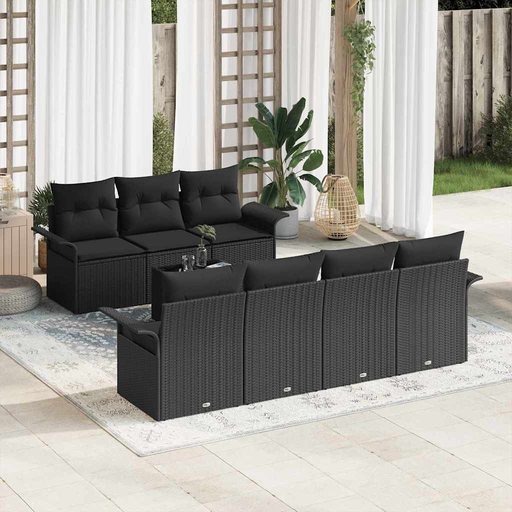 Gartensofa-set mit Kissen 8 pcs Schwarz und Creme Poly-Rattan