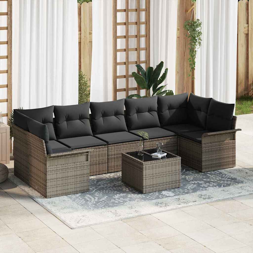 Gartensofa-set mit Kissen 8 pcs Schwarz und Creme Poly-Rattan