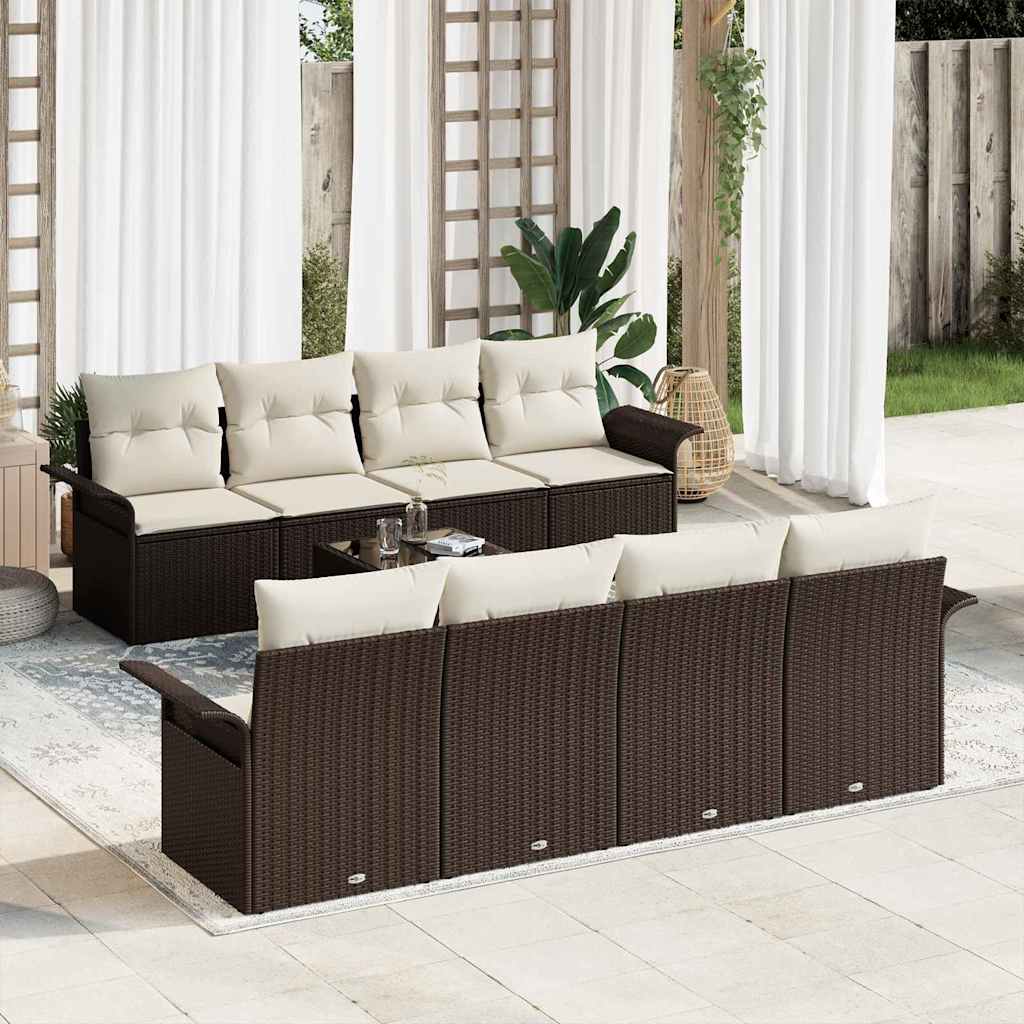 Gartensofa-set mit Kissen 9 pcs Schwarz und Creme Poly-Rattan