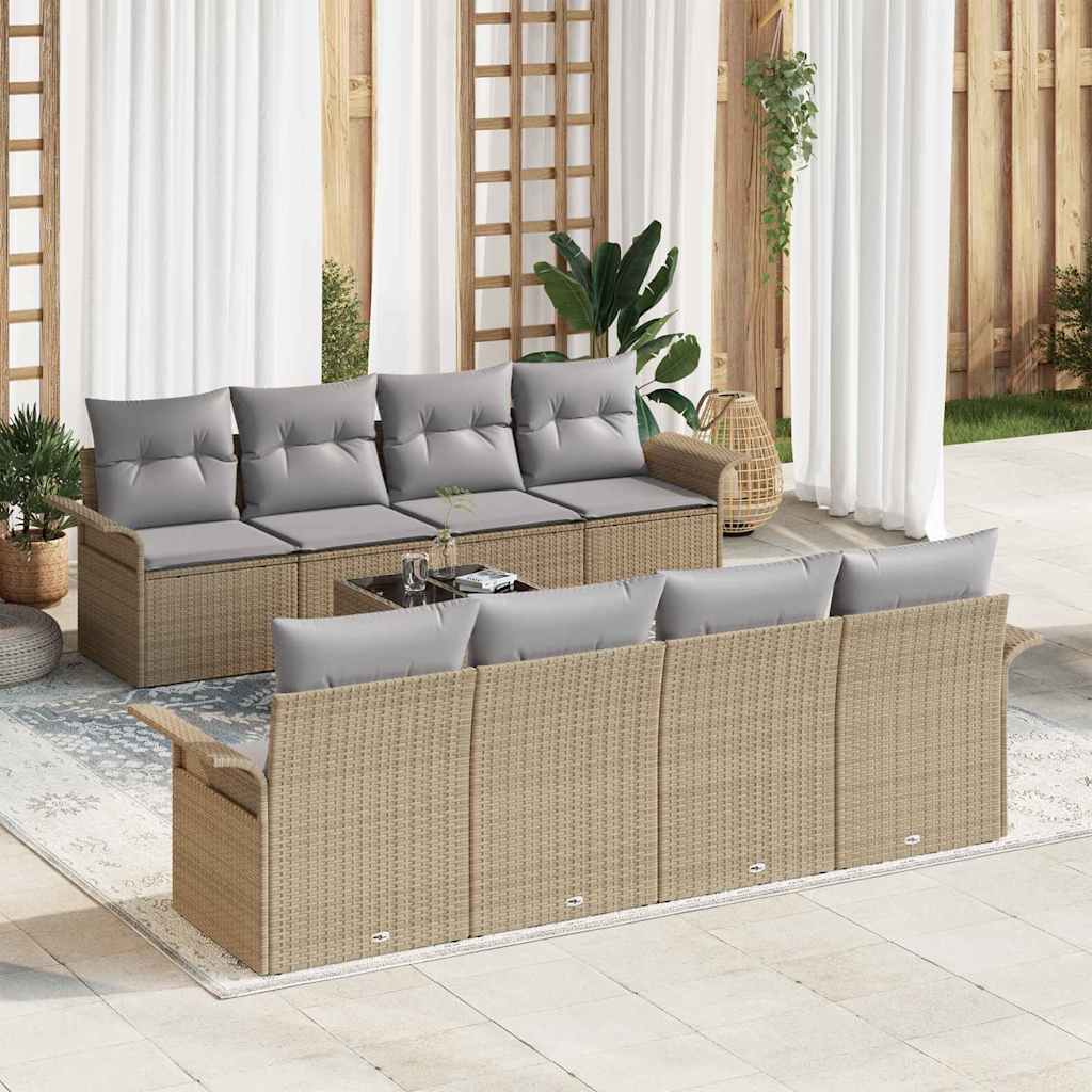 Gartensofa-set mit Kissen 9 pcs Schwarz und Creme Poly-Rattan