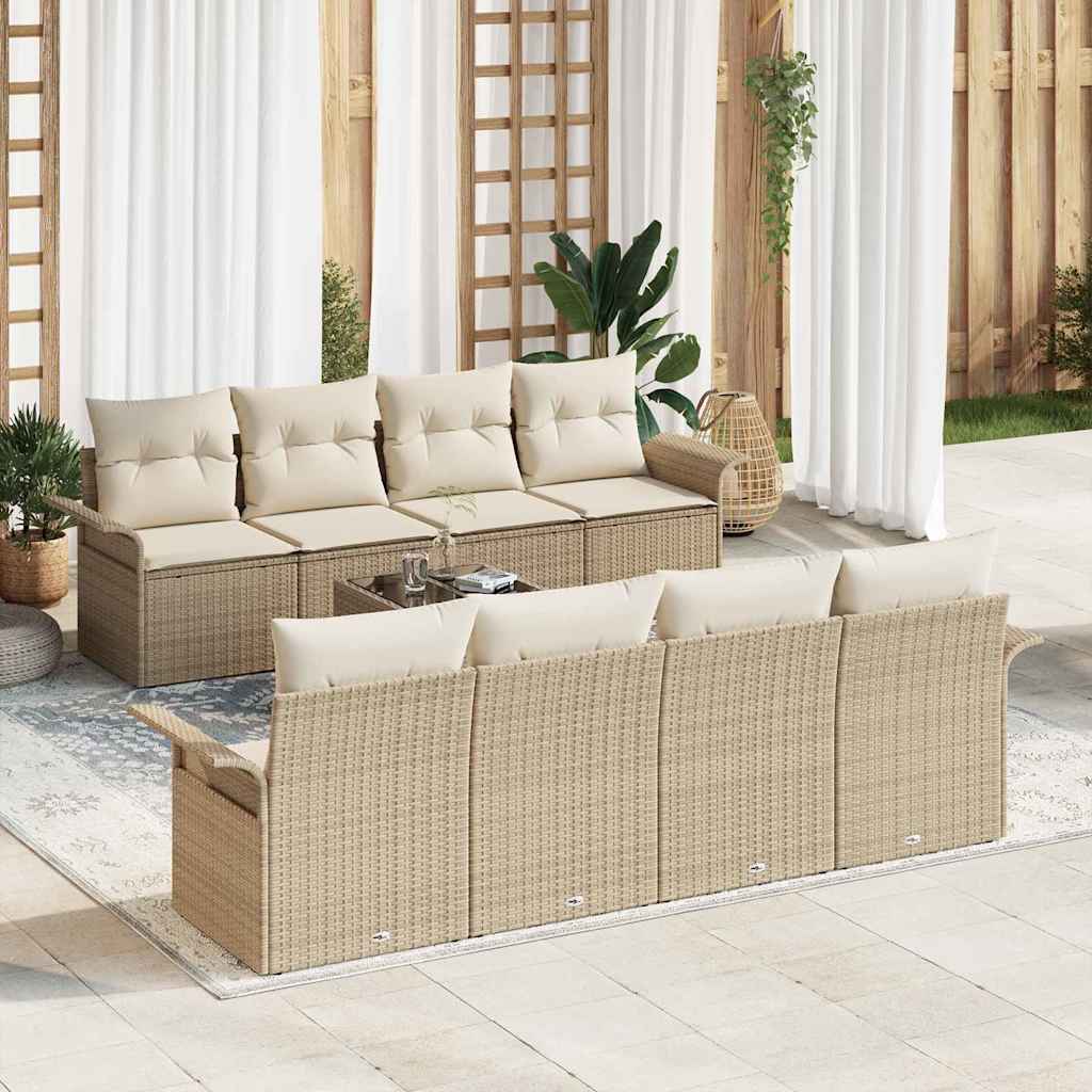 Gartensofa-set mit Kissen 9 pcs Schwarz und Creme Poly-Rattan