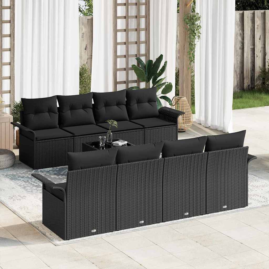 Gartensofa-set mit Kissen 9 pcs Schwarz und Creme Poly-Rattan