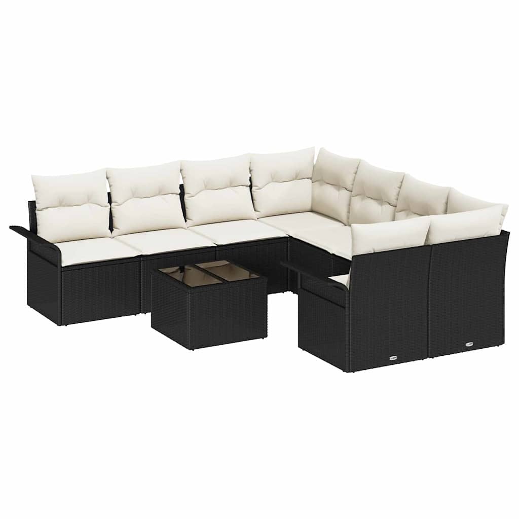 Garten-Sofa-Set mit Kissen mit Speicher 9 pcs Schwarz und Creme