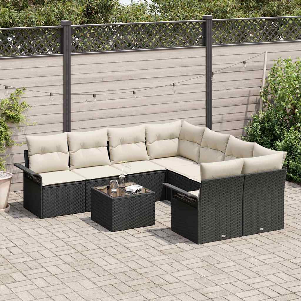 Garten-Sofa-Set mit Kissen mit Speicher 9 pcs Schwarz und Creme