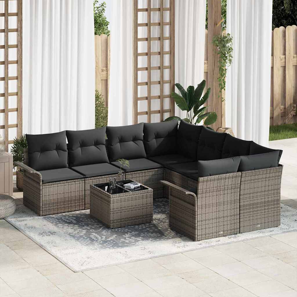 Garten-Sofa-Set mit Kissen mit Speicher 9 pcs Schwarz und Creme