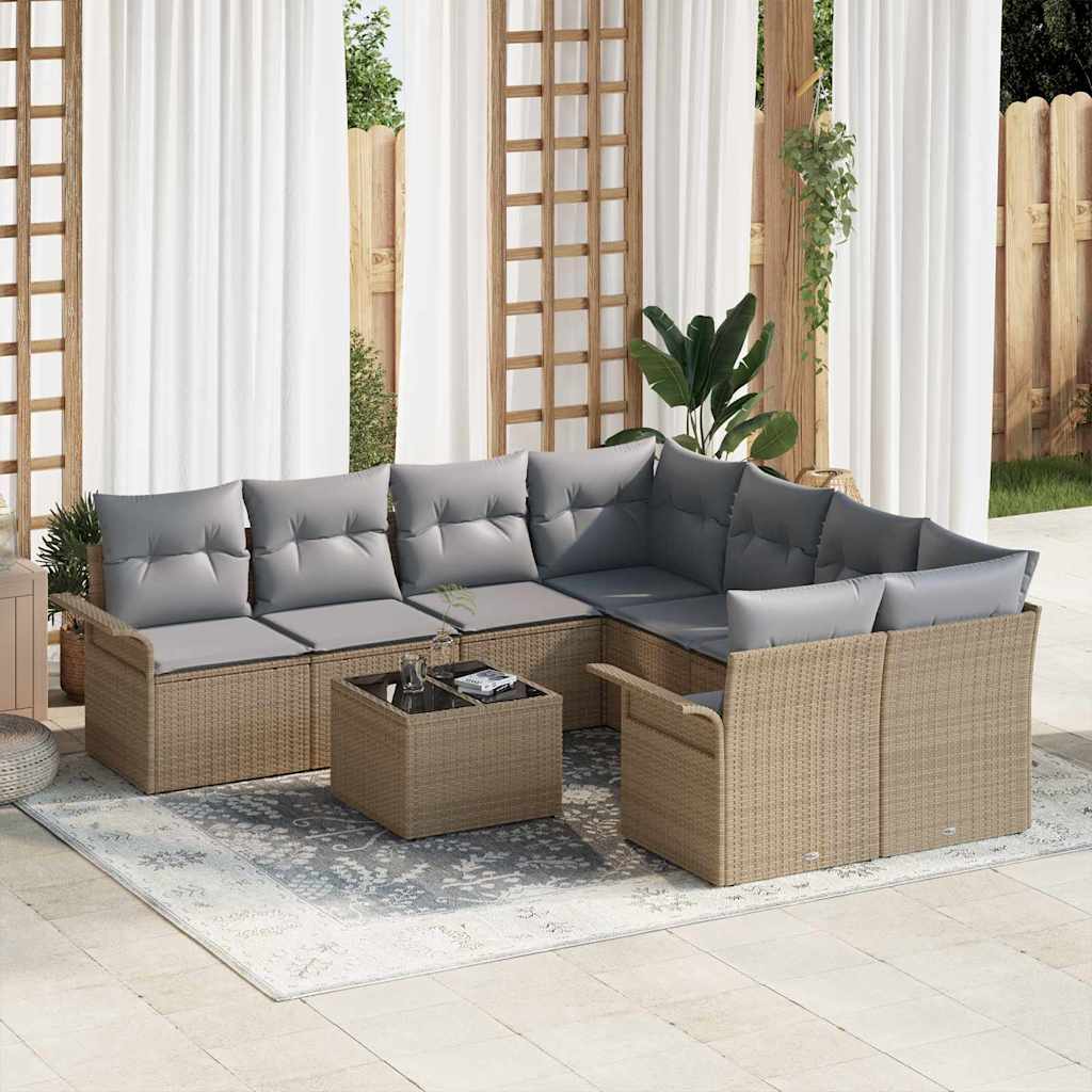 Garten-Sofa-Set mit Kissen mit Speicher 9 pcs Schwarz und Creme