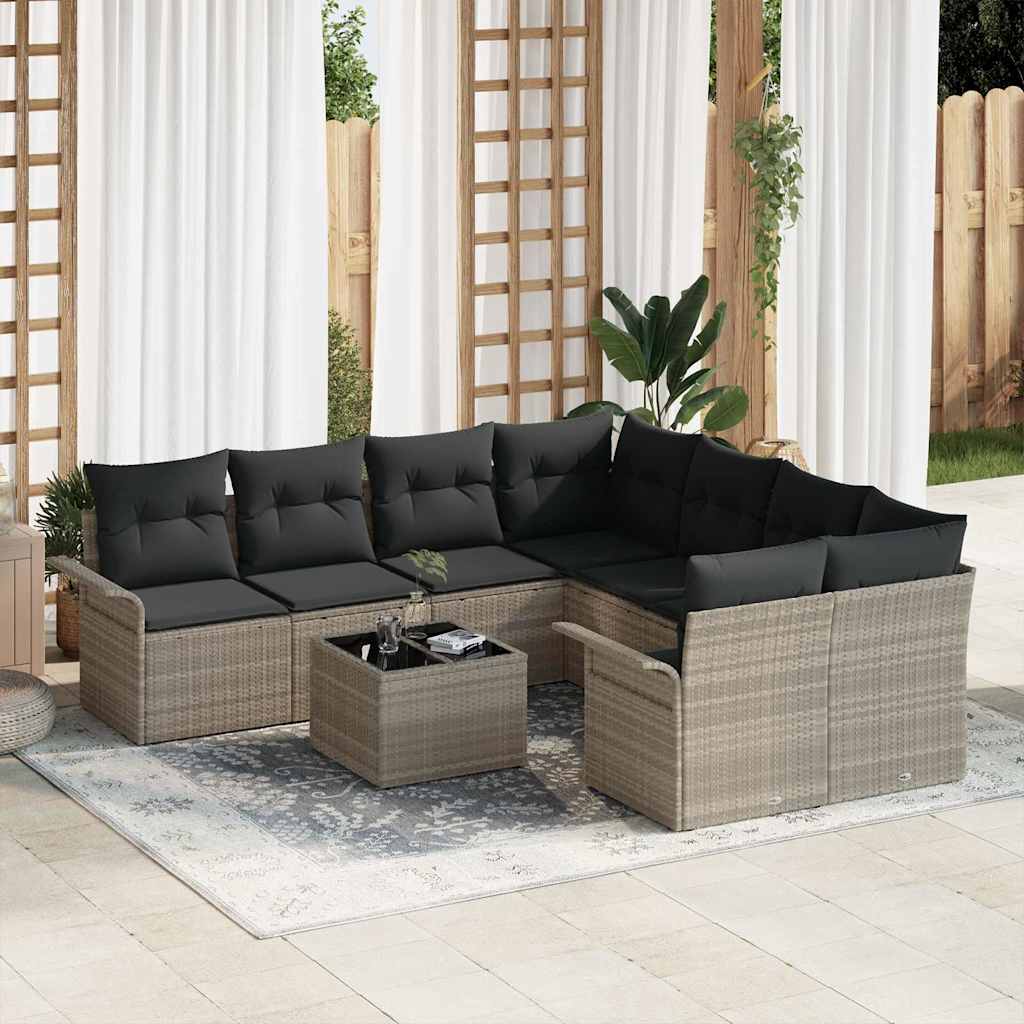 Garten-Sofa-Set mit Kissen mit Speicher 9 pcs Schwarz und Creme