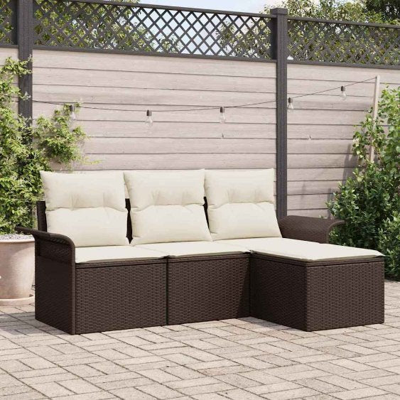 Garten-Sofa-Set mit Kissen 4 pcs Schwarz Poly Rattan