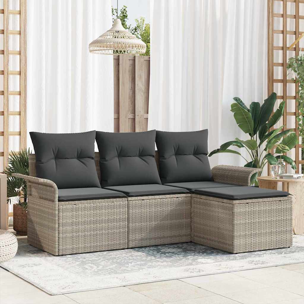 Garten-Sofa-Set mit Kissen 4 pcs Schwarz Poly Rattan